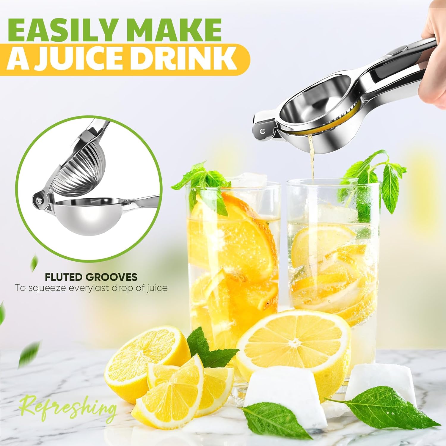 Lemon Squeezer Large, Lemon Squeezer Juicer Stainless Steel, Heavy Duty Manual Citrus Juicer Hand Press, Kitchen Tools Lime Squeezer Bar Tool, Easy to Clean Metal Lemon Hand Press